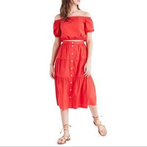 Madewell Red Button-Front Midi Skirt